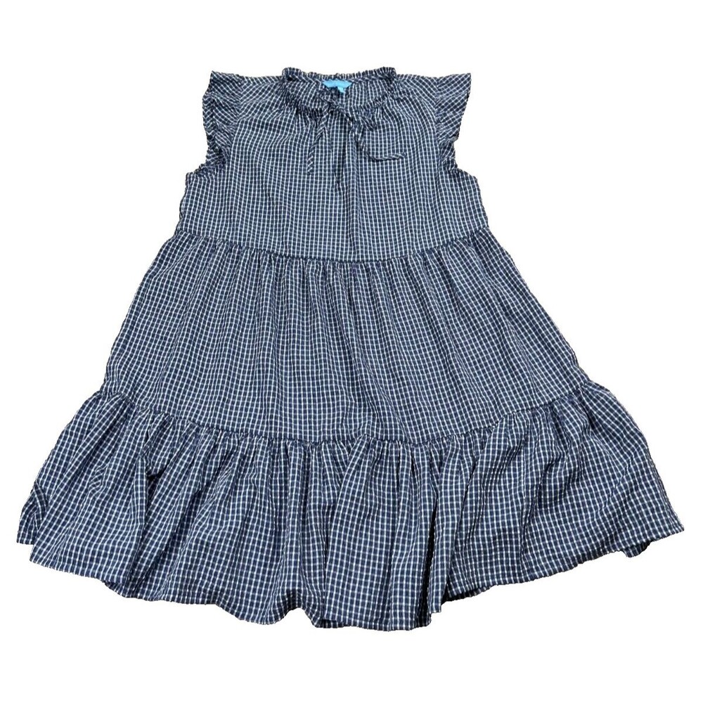 Draper James Women's Dress Large Blue Checkered Casual Ruffled Sleeve Mini Dress